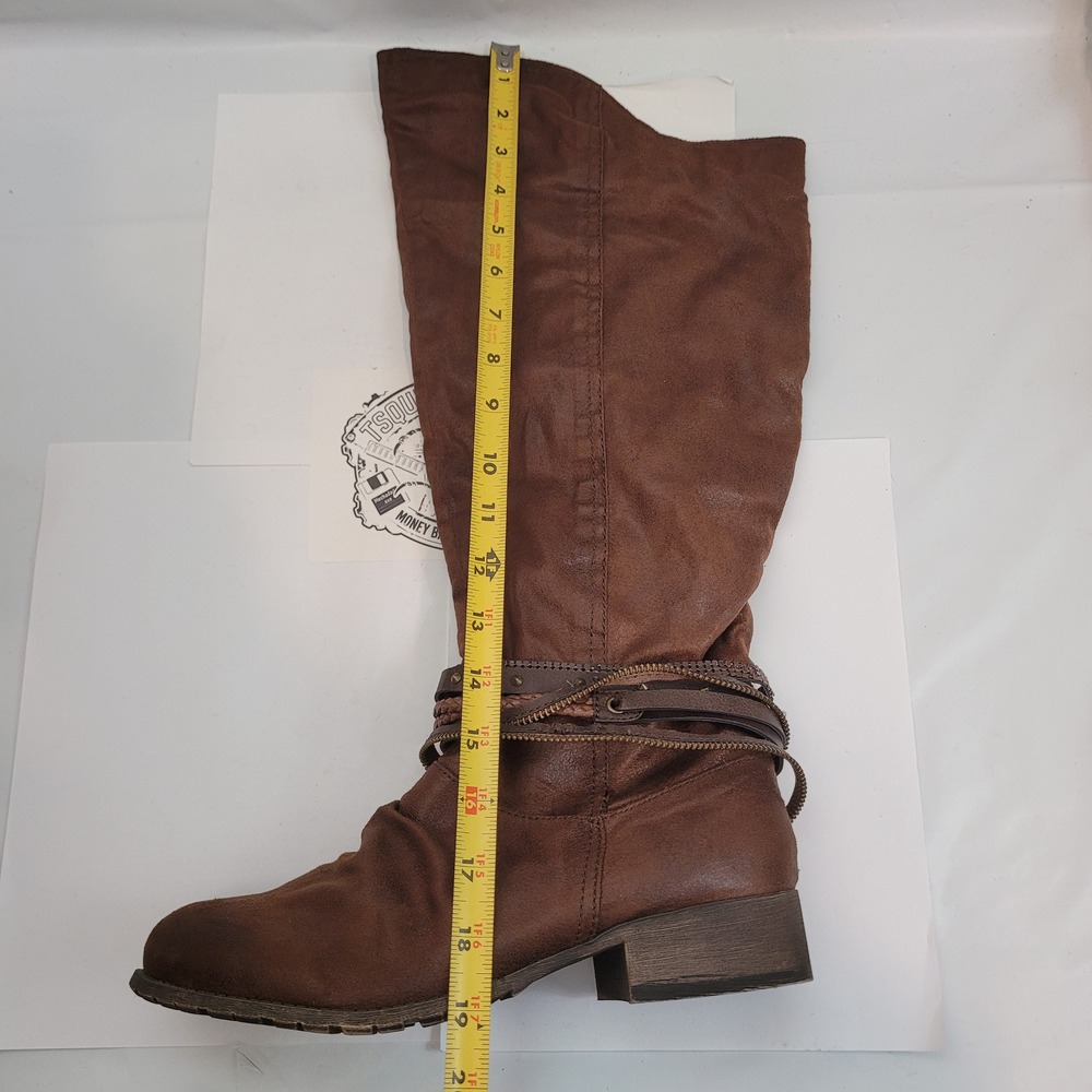 White Mountain Ultimate Tall Slouch Boots Womens 10M Brown Studded Straps